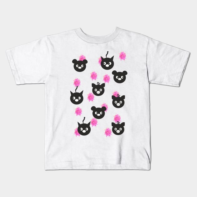 Funny Cat, Pig, Bear Kids T-Shirt by Evgeniya